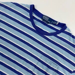 Polo Ralph Lauren Striped Pocket T Shirt Mens XL Blue Classic Fit Nautical Patch